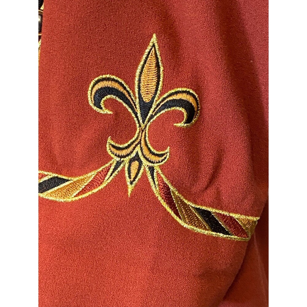 BOB MACKIE Wearable Art Women's L Blazer Jacket Fleur de Lis Burnt Orange Gold - Picture 6 of 9